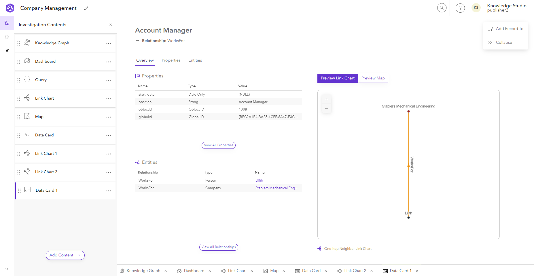 Overview tab of a relationship entity card